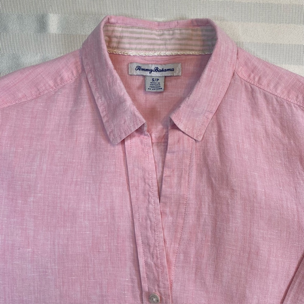 Tommy Bahama 100% Linen Pink Button-Up Shirt Blouse Long Sleeve Sz S/P - Picture 3 of 16